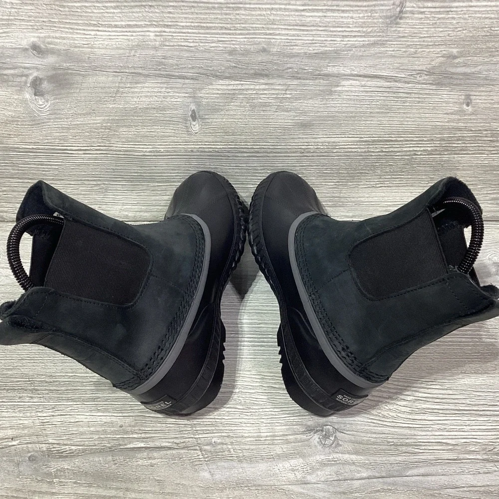 Sorel Cheyanne II Chelsea Winter Snow Boots Men's Size 8 EUR 41 Black Leather WP